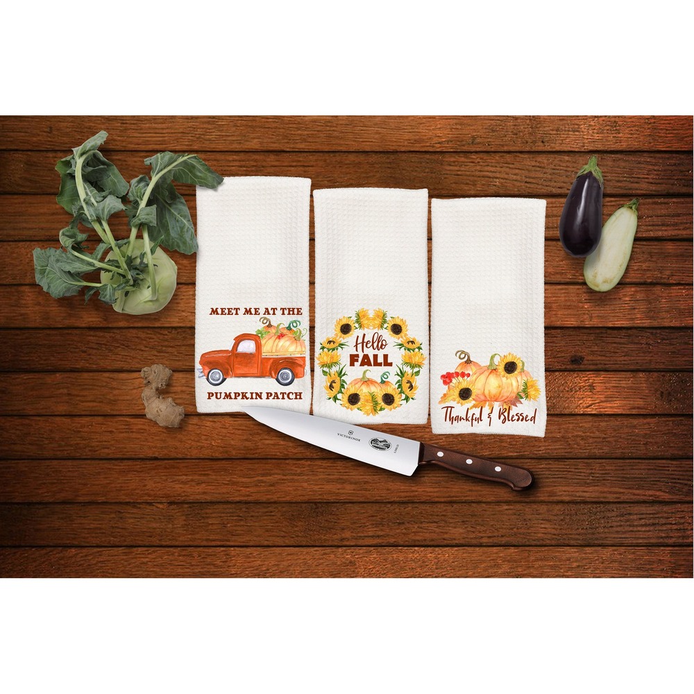 Harvest Fall kitchen‎ towel set, Great gift for Mom, Set of 3 towels, set #2